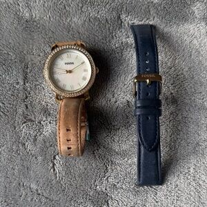 Fossil Watch with Brown and Navy Straps- interchangeable